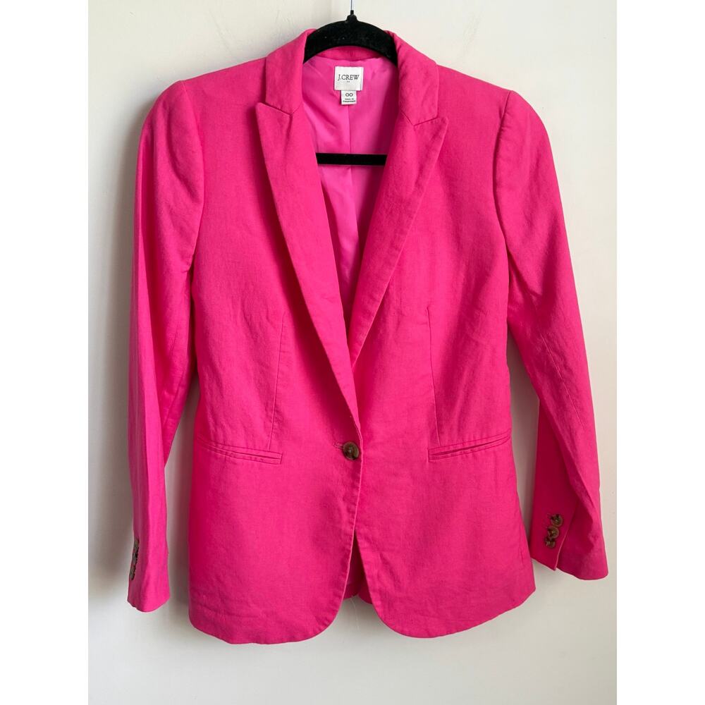 J. Crew Linen-Blend Notch Lapel Single Breasted Blazer Sweet Briar Women's 00 - Picture 3 of 10